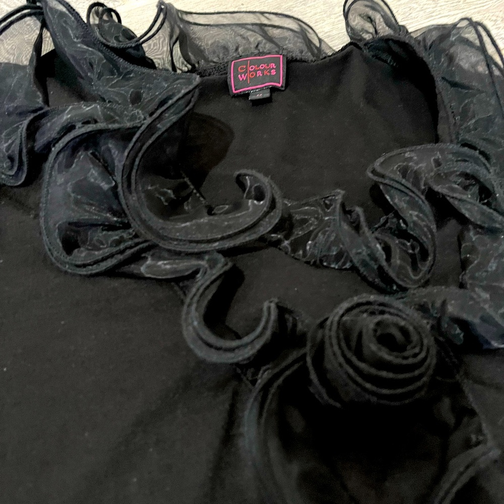 Beautiful rose ruffle blouse. This is a show stopper!!! Black/Medium